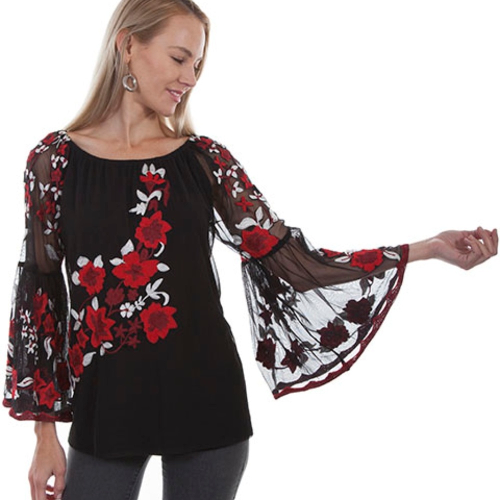 Beautiful Black Tunic with Embroidered Roses